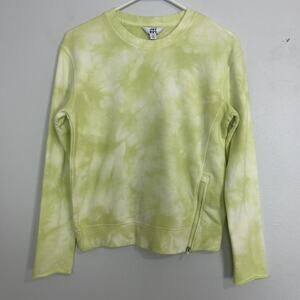 Joy Lab Tie Dye Pullover Crewneck Sweatshirt Zipper Accent Lime Green XS